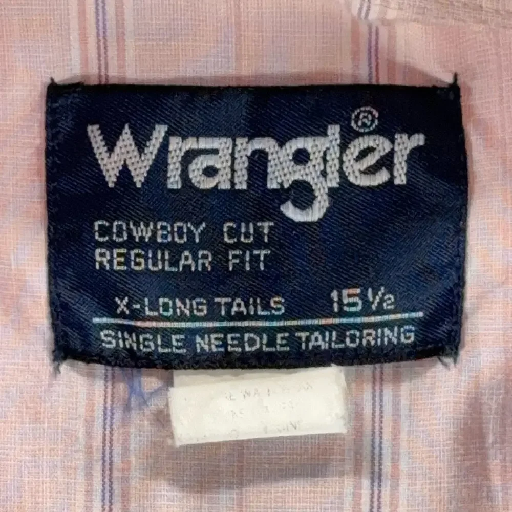 Vintage Wrangler Western Shirt Adult MEDIUM Pink Pearl Snap Cowboy Pastel 80s